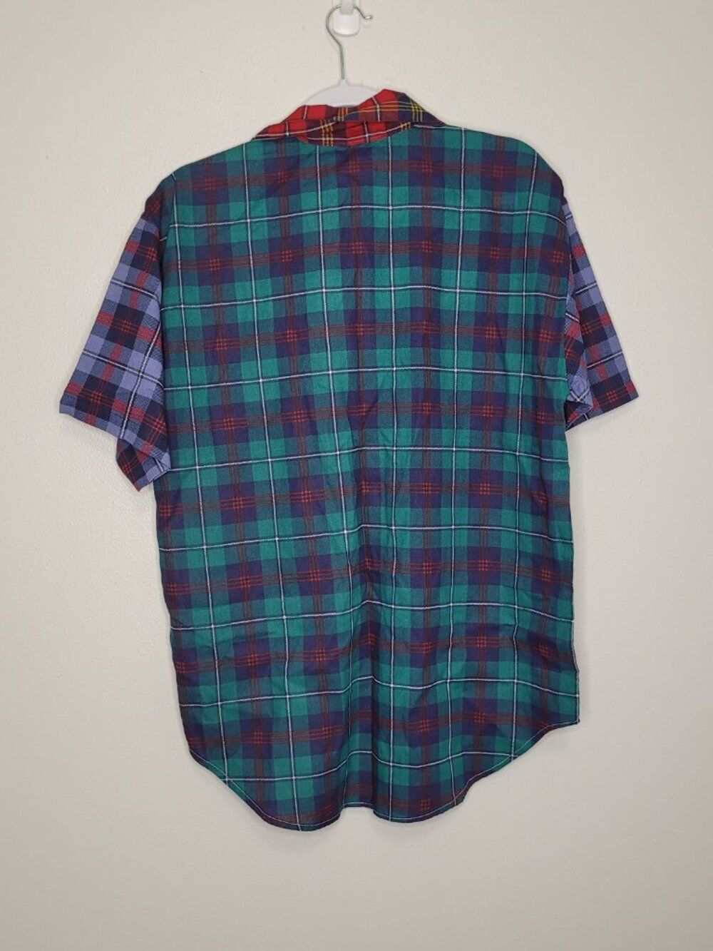 Vintage 90s 80s Caribou mixed plaid thermal button front short sleeve cabincore - Picture 3 of 7